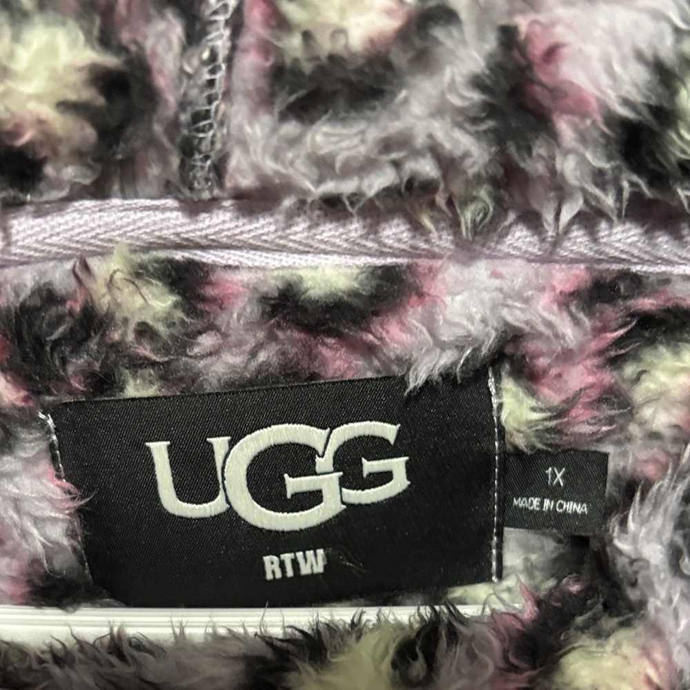 UGG Plush Leopard-Print Hooded Sweatshirt in Pink, Cream & Black - Picture 3 of 4